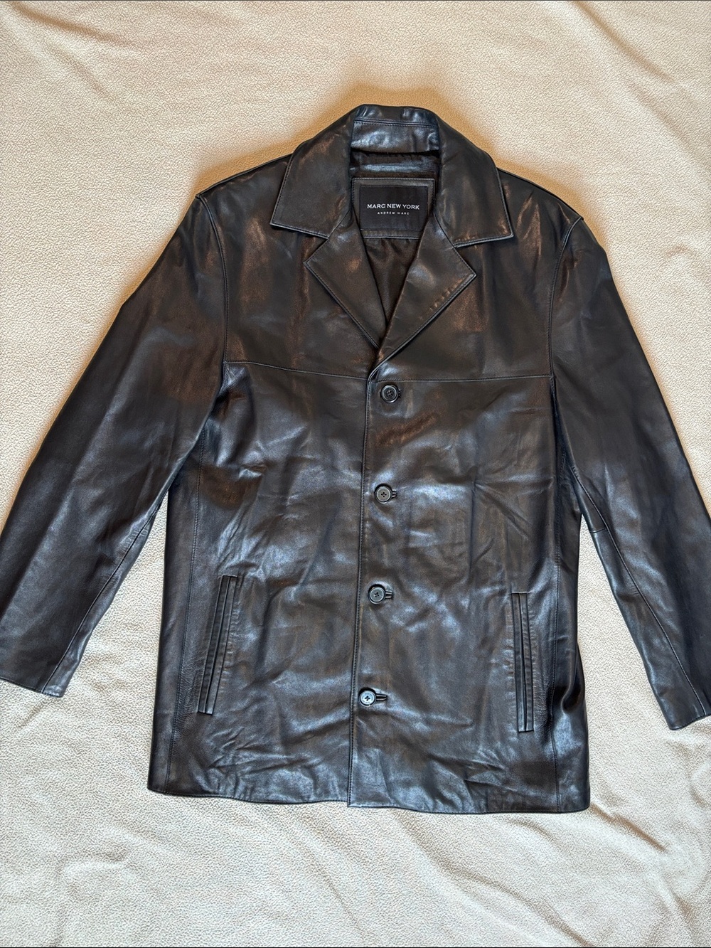 Marc New York Black 100% Genuine Leather Pea Coat Jacket